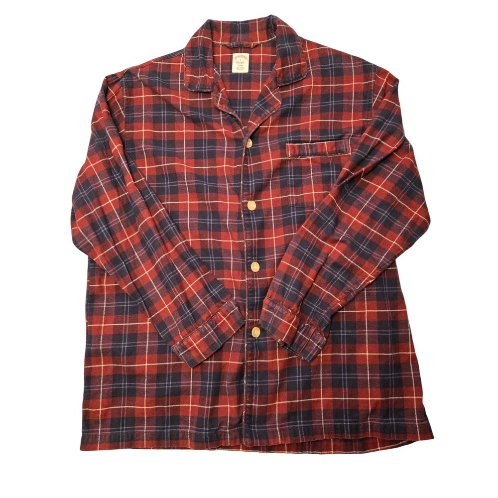 Brooks Brothers Men's Plaid Flannel Pajama Sleep Shirt Top Red Blue - Picture 3 of 9